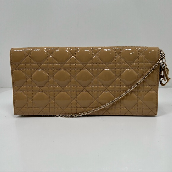 Lady Dior Clutch Patent Leather Beige